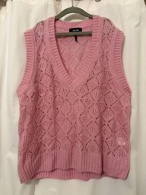 ME+EM Rose Pink Openwork Knit V-Neck Vest